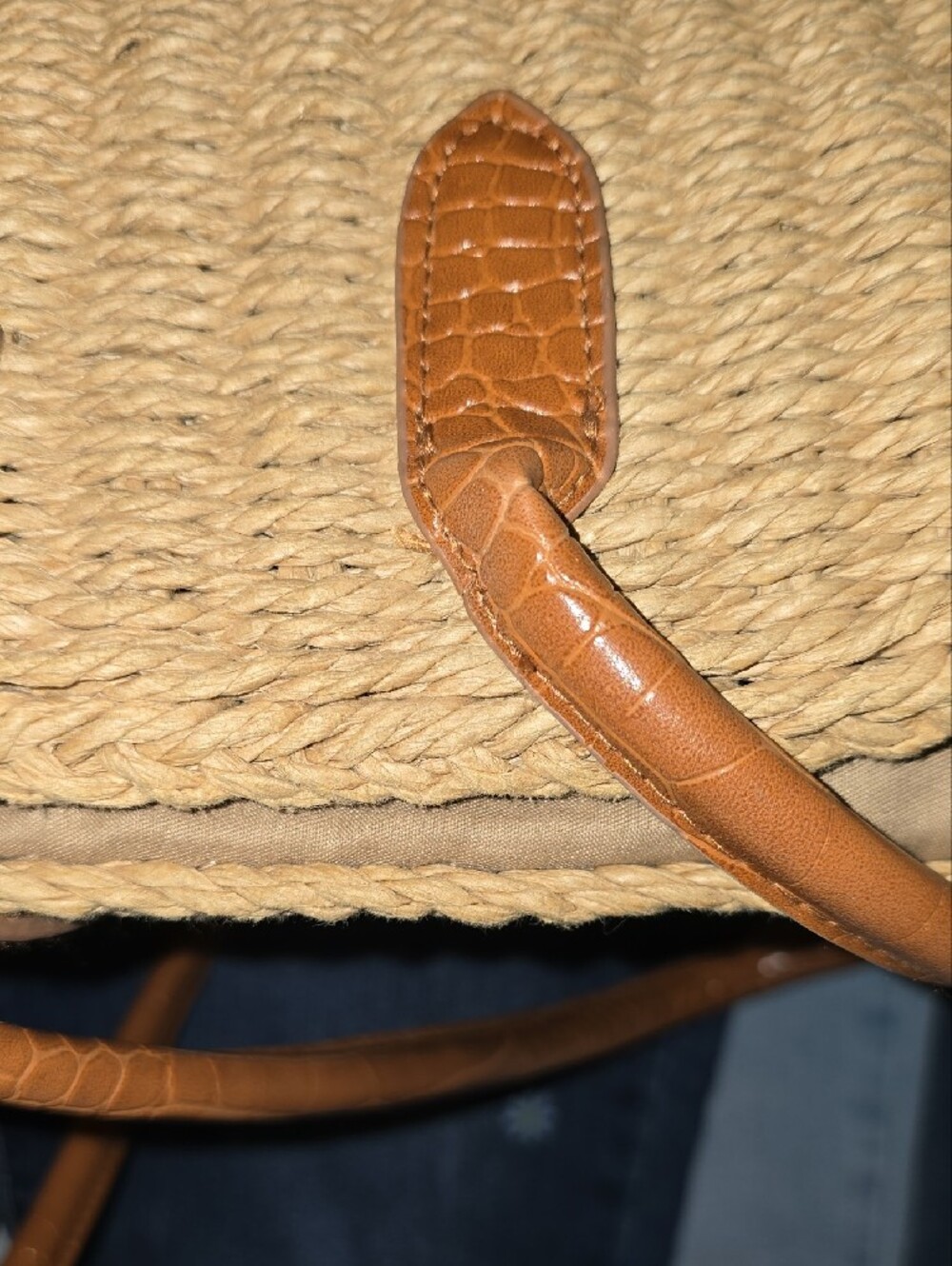 Woven Mustard Tote with Tan Faux-Leather Handles - Picture 5 of 15